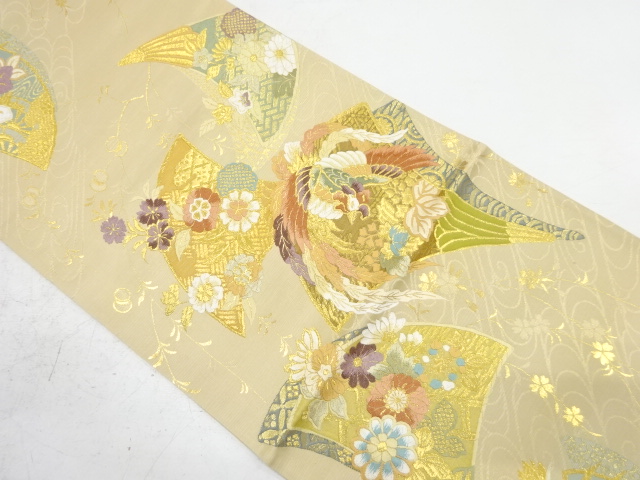 JAPANESE KIMONO / ANTIQUE FUKURO OBI / SILK / WOVEN PHOENIX & FLOWER